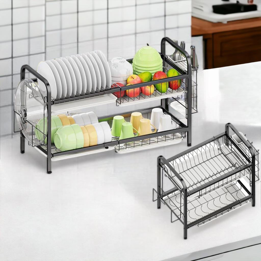 STAINLESS STEEL DISH RACK 2 LAYERS BLACK